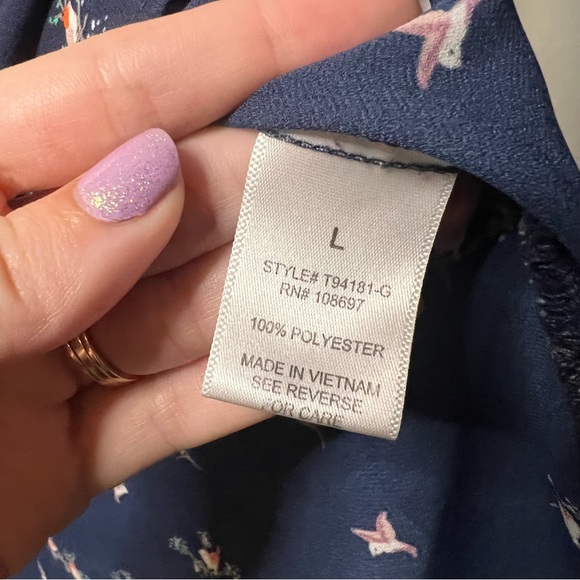 S.R by Sweet Rain Navy Bird Blouse - Picture 8 of 9